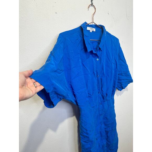 THAKOON Women's Blue Button Front Collared Tie Waist Mini Shirt Dress Size 14 - Picture 5 of 15